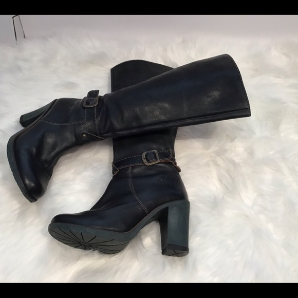 FLY LONDON KNEE HI BLACK LEATHER BUCKLE BOOTS 9.5 - Picture 7 of 11